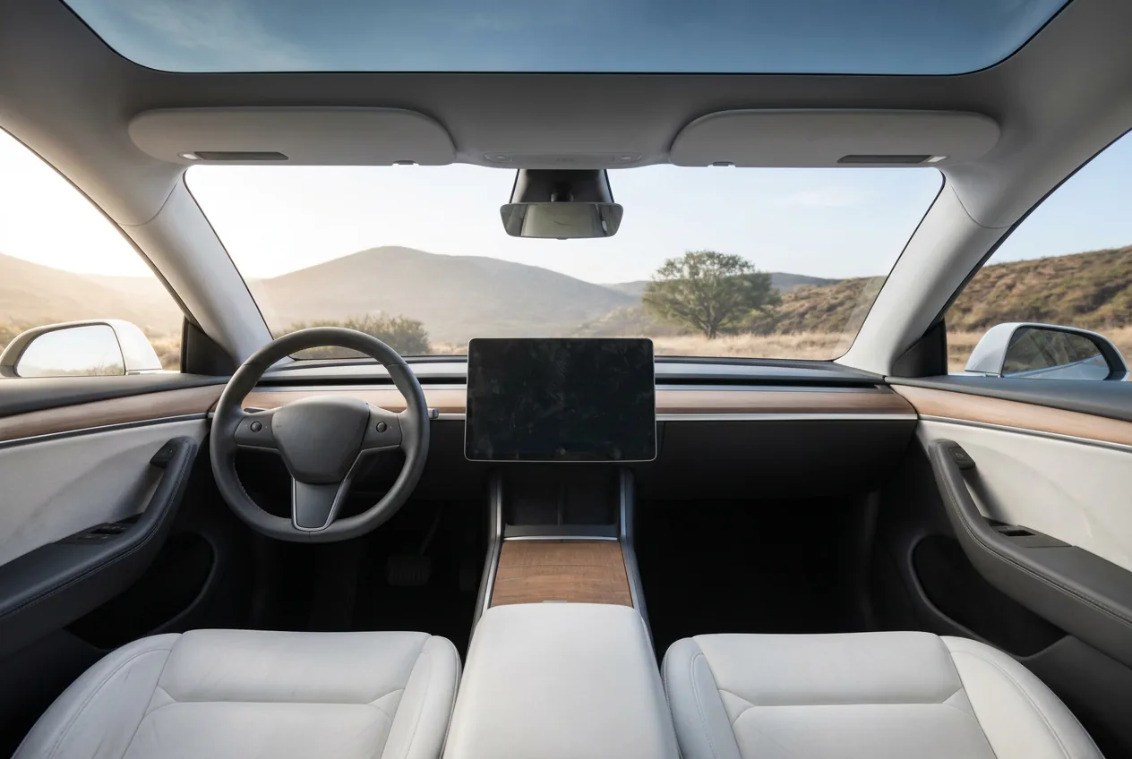 Tesla 车内中控屏显示 FSD 导航画面